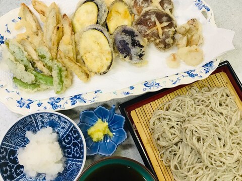 野菜天ぷらと冷やしそば(うどん)